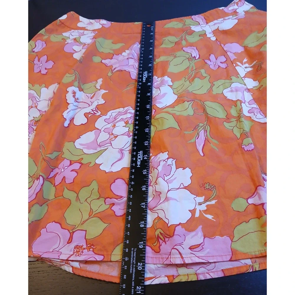 St. Johns‎ Bay Petite 16P Orange Pink Floral Hibiscus A-Line Stretch Skirt 20in